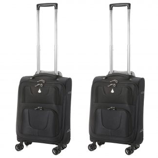 Aerolite 21"/55cm Lightweight 8 Wheeled Spinner Suitcase Black Set x 2