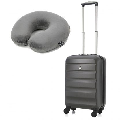 Aerolite ABS325 Hard Shell Suitcase 21" Charcoal + Neck Pillow (Grey)