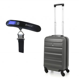 Aerolite ABS325 Hard Shell ABS Hand Cabin Suitcase (Charcoal + Scales)