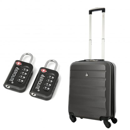 Aerolite 55x40x20cm 4 Wheel ABS Hard Shell Suitcase (CHARCOAL +TSA )