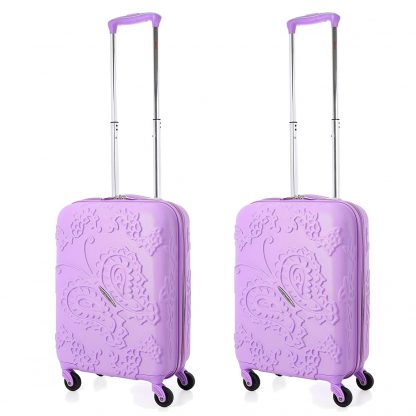 Aerolite Bohemian Butterfly Hard Shell 4 Wheel Suitcase Set 2 x Cabin