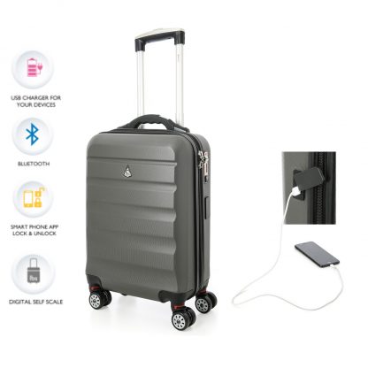 Aerolite USB Port Bluetooth Self-Weigh ABS Hard Shell 8 Wheel Suitcase