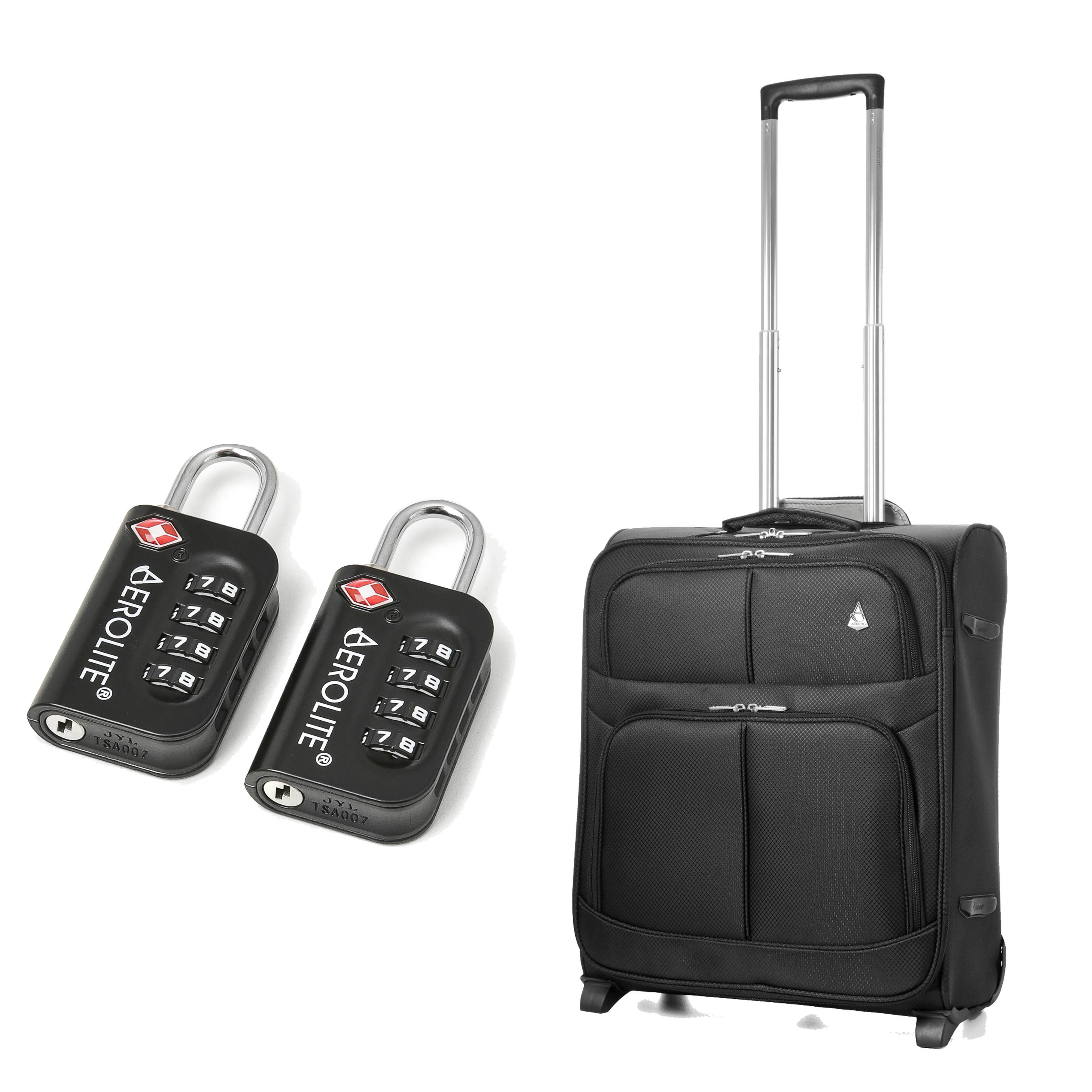 Aerolite 56x45x25cm Lightweight 2 Wheel Suitcase (Black + TSA)