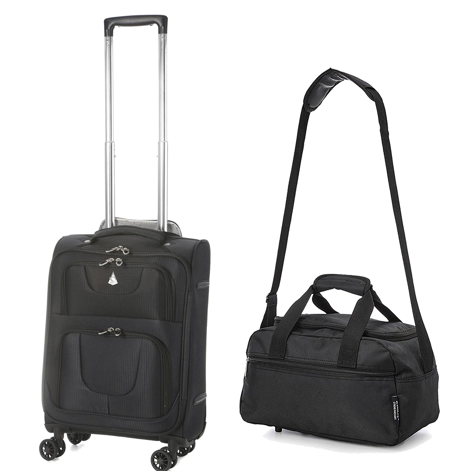 Aerolite Super Lightweight Suitcase 8 Wheels 21" 55x35x20 + Bag Black