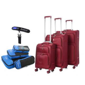 Aerolite Lightweight 8 Wheel Spinner Suitcase Sets 3 PCS + Scale Black