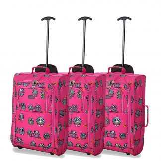 Set of 3 21"/55cm 5 Cities Black Carry On Lightweight Trolley Bag