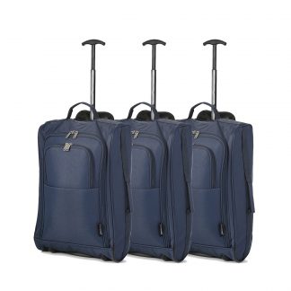 Set of 3 21"/55cm 5 Cities Black Carry On Lightweight Trolley Bag