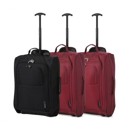 Set of 3 21"/55cm 5 Cities Lightweight Trolley Bags(Black / Wine x 2)