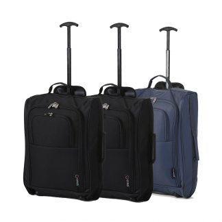 Set of 3 21"/55cm 5 Cities Lightweight Trolley Bags(Black x 2 / Navy)