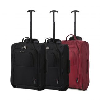 Set of 3 21"/55cm 5 Cities Lightweight Trolley Bags(Black x 2 / Wine)