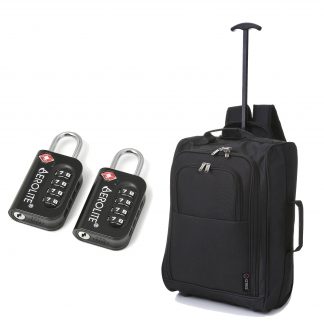 5 Cities 55cm IATA Cabin Hand Luggage Trolley Backpack (Black + TSA)