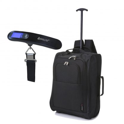 5 Cities 55cm IATA Cabin Hand Luggage Trolley Backpack Black + Scales