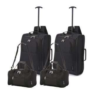 5 Cities Ryanair Cabin Trolley Bag & Duffle Bag 2 x Black