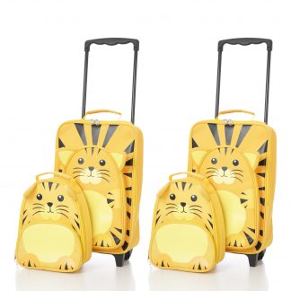Kids Carry on Suitcase Travel Luggage Tiger Trolley and Backpack Set